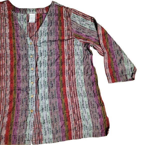 Roamans Womens Multicolor Striped V-Neck 3/4 Sleeve Blouse Top 34W 100% Cotton‎ - Picture 7 of 8